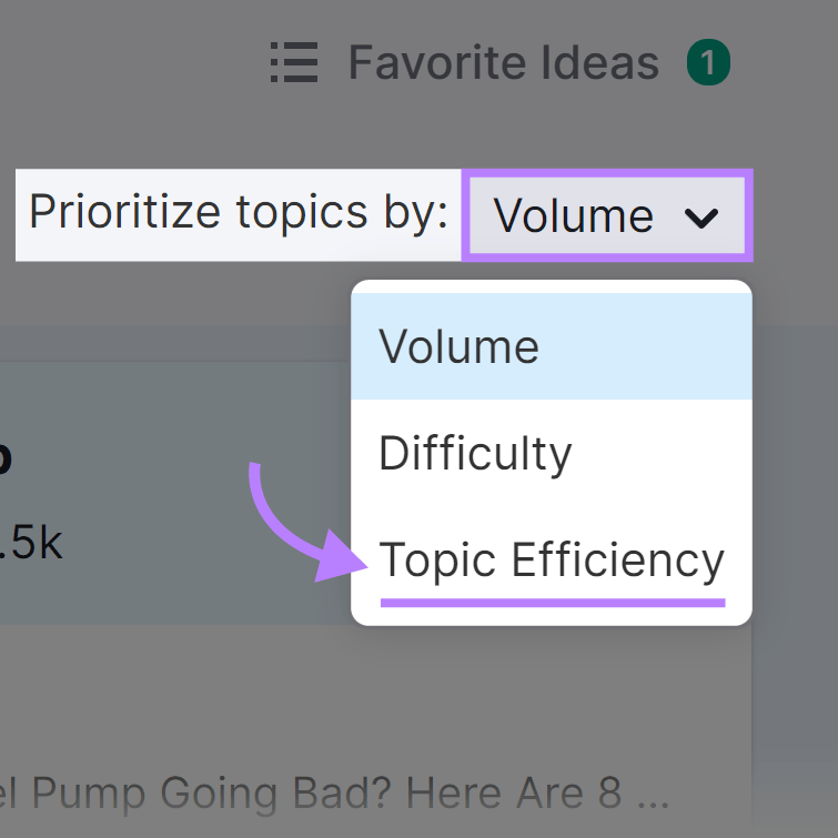 “Prioritize topics by” drop-down menu