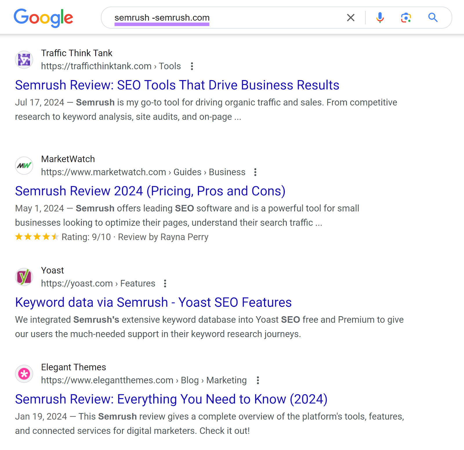 Google SERP for 'semrush -sr03.amzseller.tools' showing brand mentions