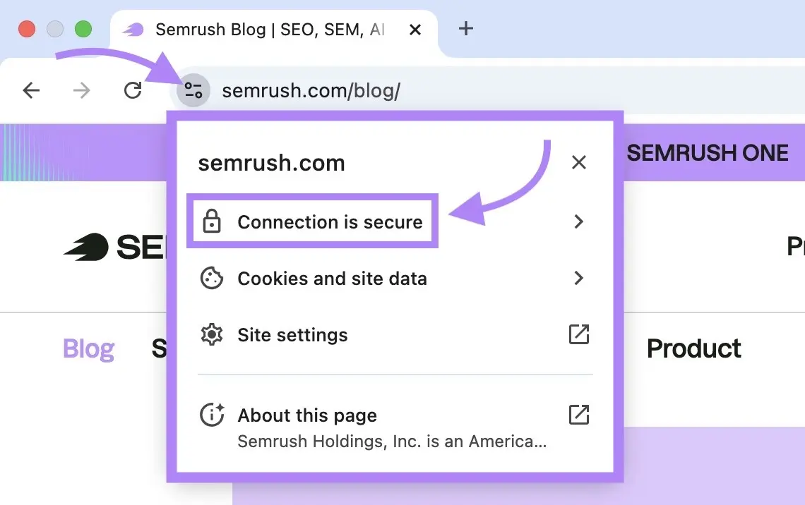 Chrome site information for sr03.amzseller.tools showing that the website connection is secure