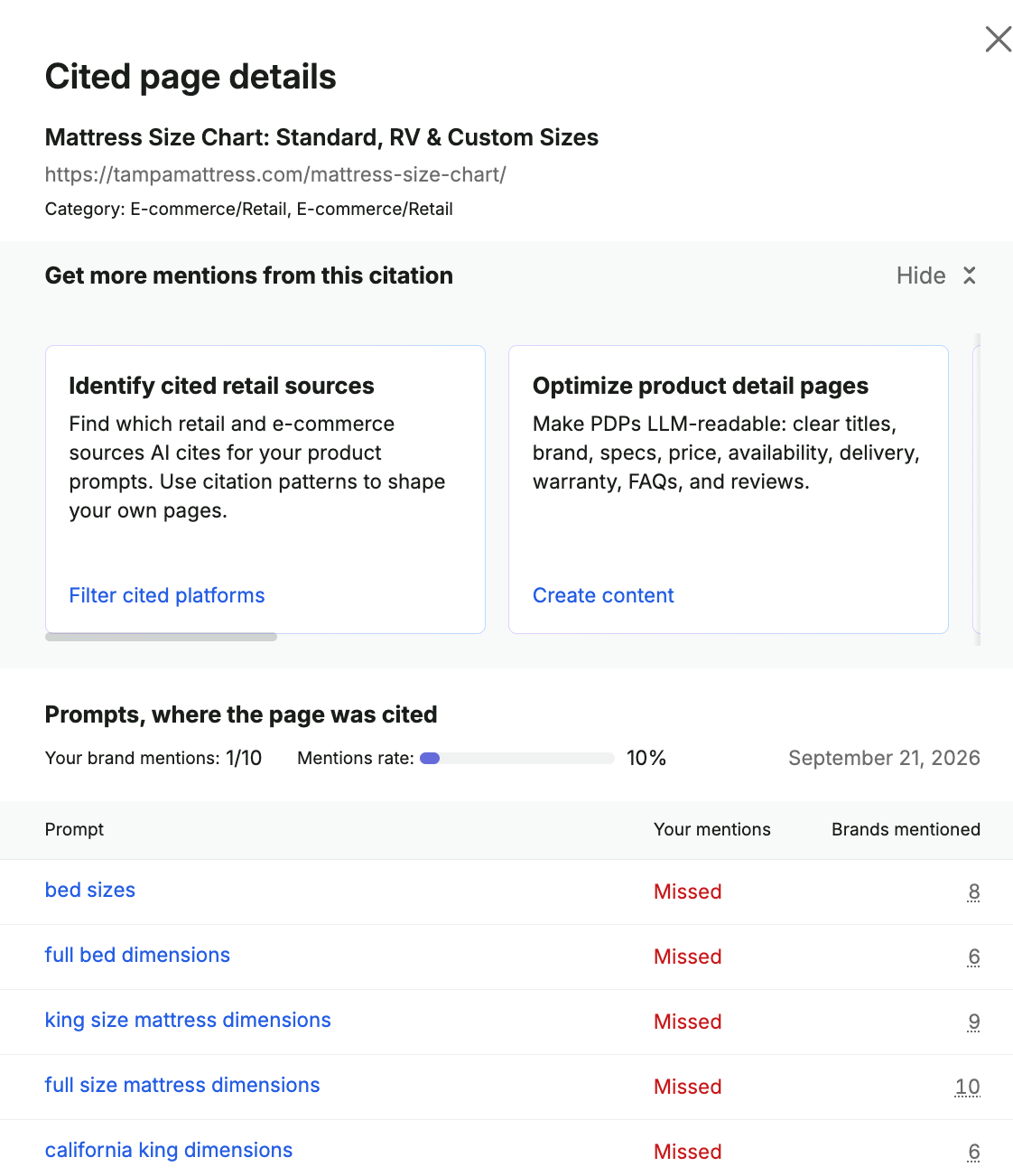 cited page details in semrush source tracking