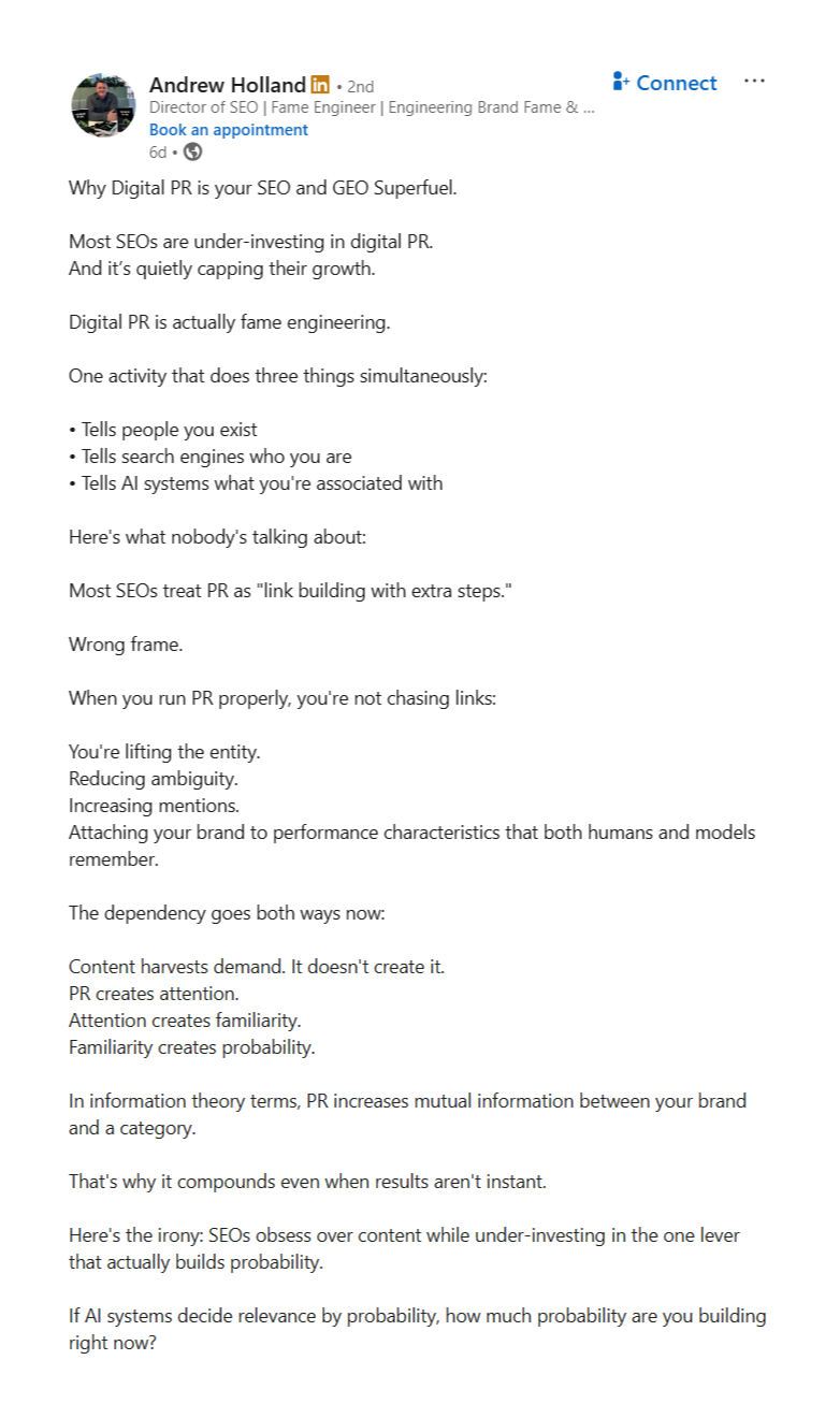 LinkedIn post screenshot from Andrew Holland.