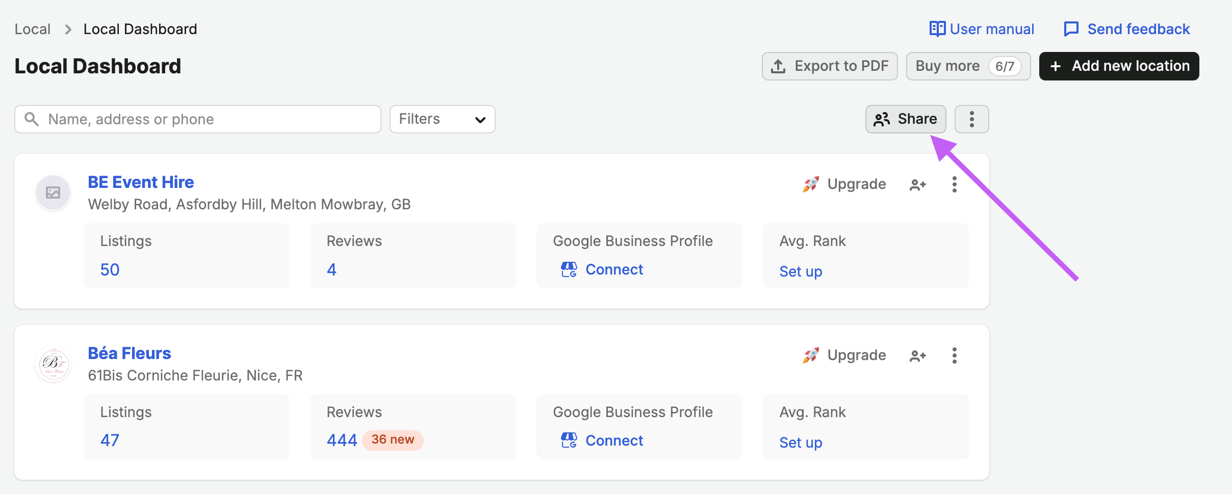 How To Share a Location in Semrush Local Tools image 1