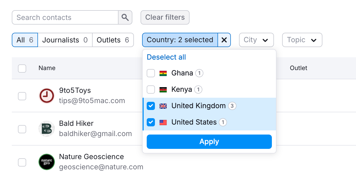 Finding contacts and outlets through filter and natural language search image 7